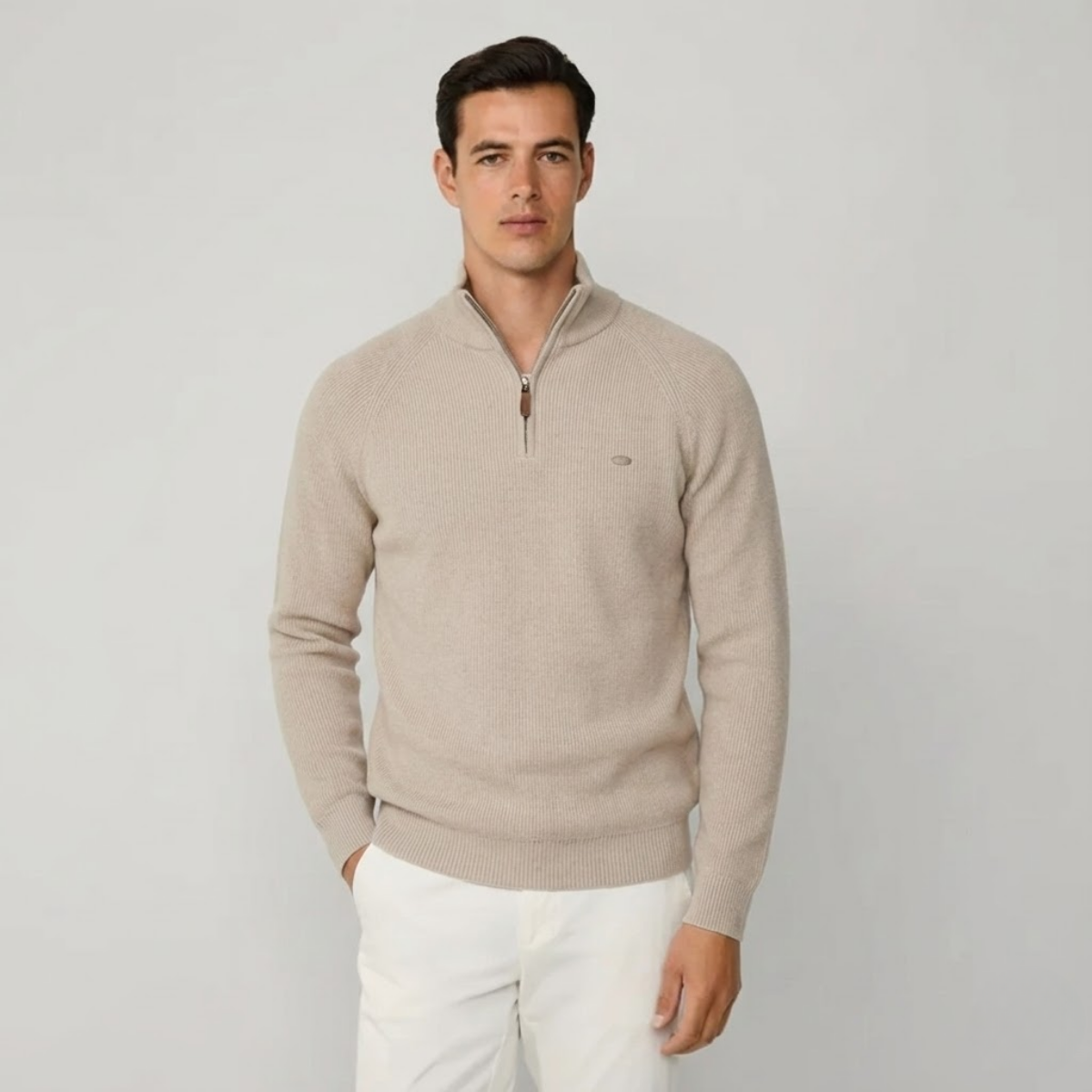 Hallen Struktur-Strickjacke mit Reißverschluss und Stehkragen