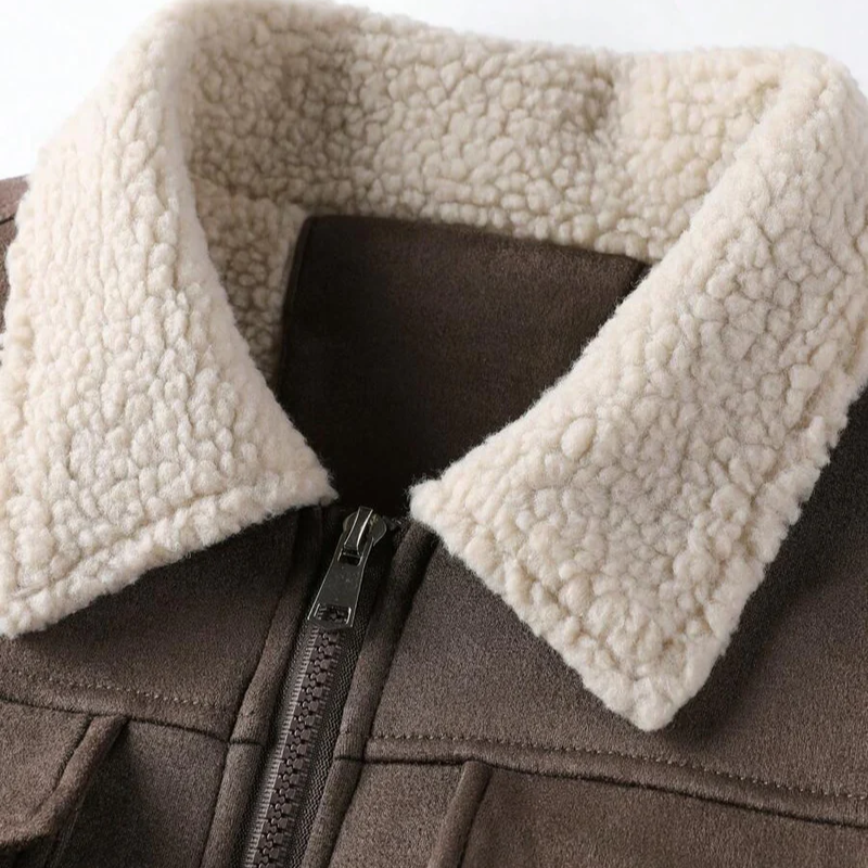 Graz Winterjacke aus Wildleder-Optik mit Lammfell-Imitat-Futter