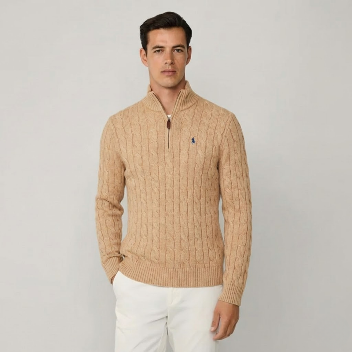 Polo RL St. Moritz Cable-Knit Wool Half-Zip Sweater