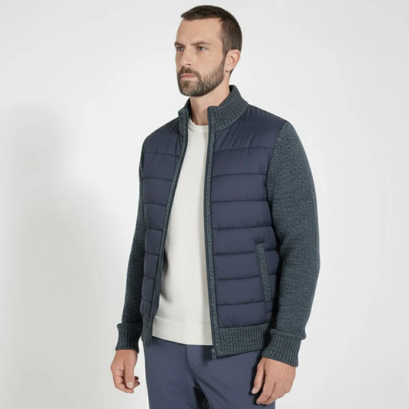 Vaduz Premium Strickjacke mit Struktur-Relief und Stehkragen