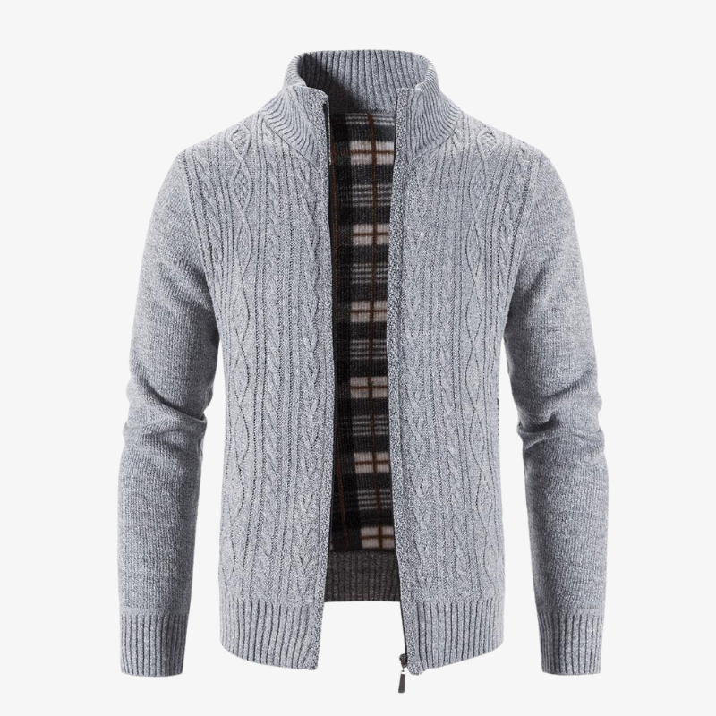 Zermatt Strickjacke mit Zopfmuster und Stehkragen