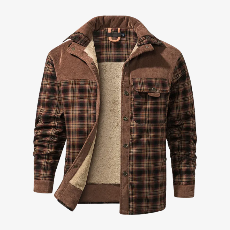 Graz Gefütterte Flanell-Holzfällerjacke mit Teddy-Fleece & Cord-Details