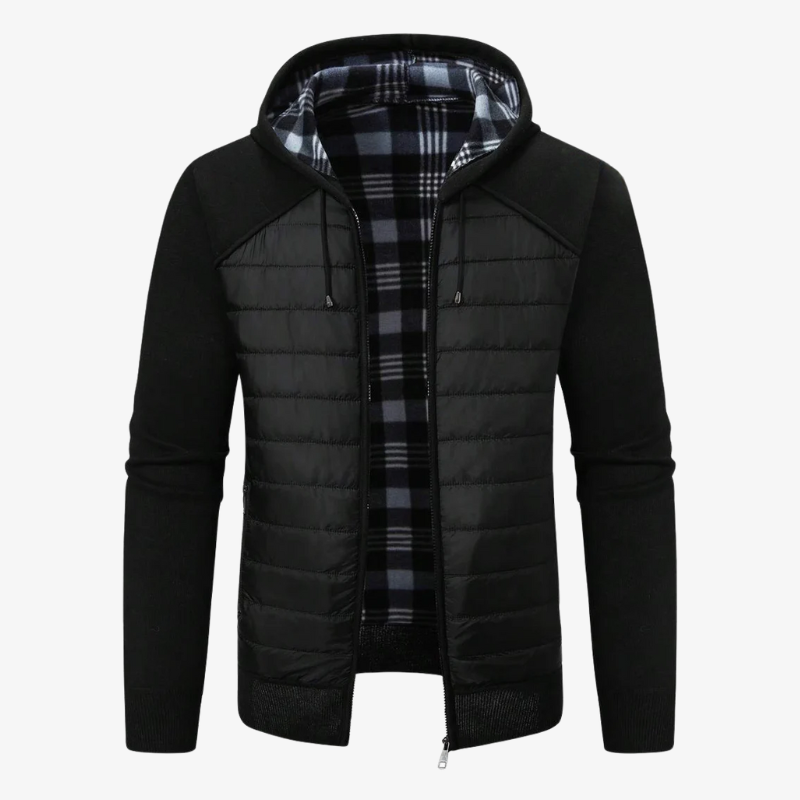 Lars Hybrid-Strickjacke mit Thermo-Steppung und Karo-Futter