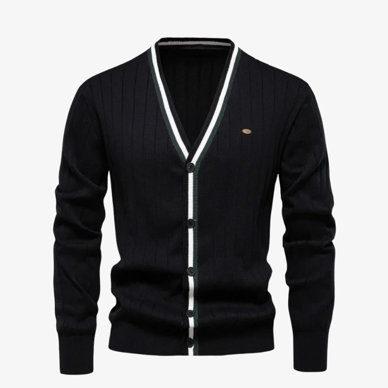 Baden Slim-Fit Strickjacke mit V-Ausschnitt und Kontraststreifen
