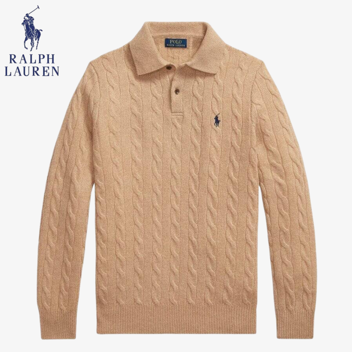 Classic Cable-Knit Polo RL Graz Sweater