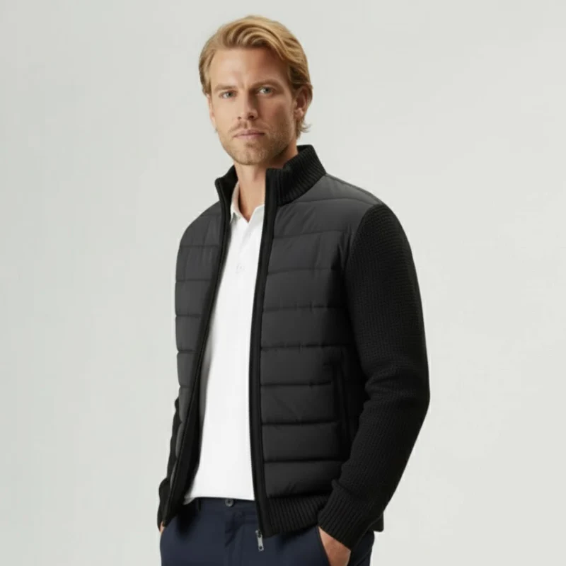 Vaduz Premium Strickjacke mit Struktur-Relief und Stehkragen