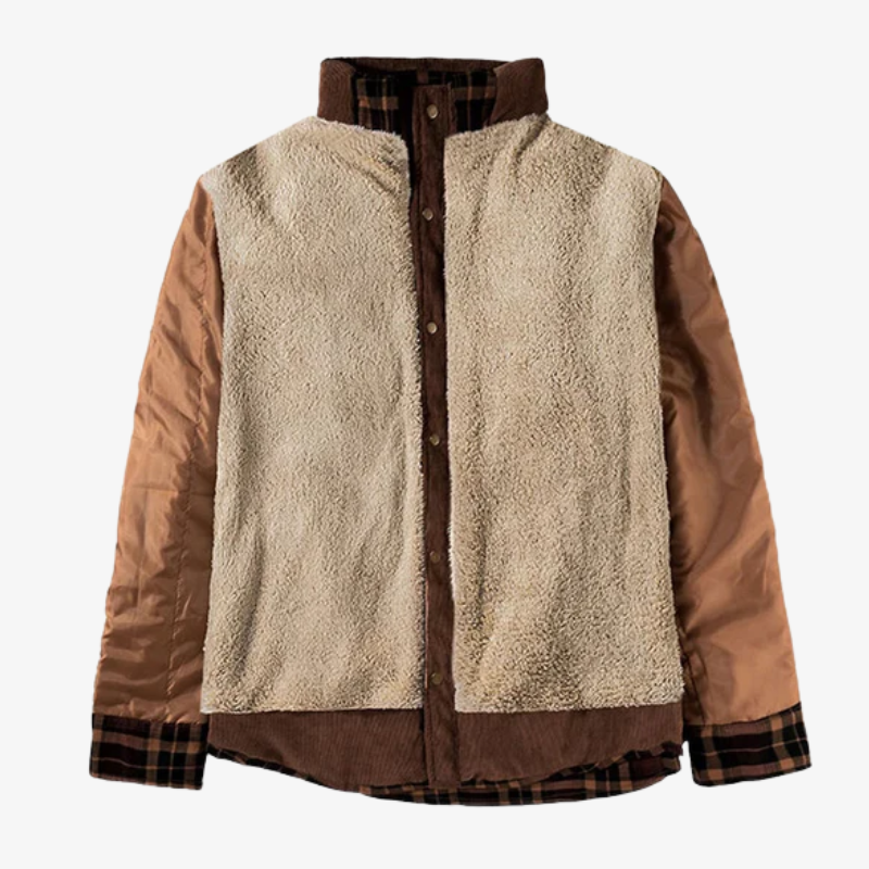Graz Gefütterte Flanell-Holzfällerjacke mit Teddy-Fleece & Cord-Details