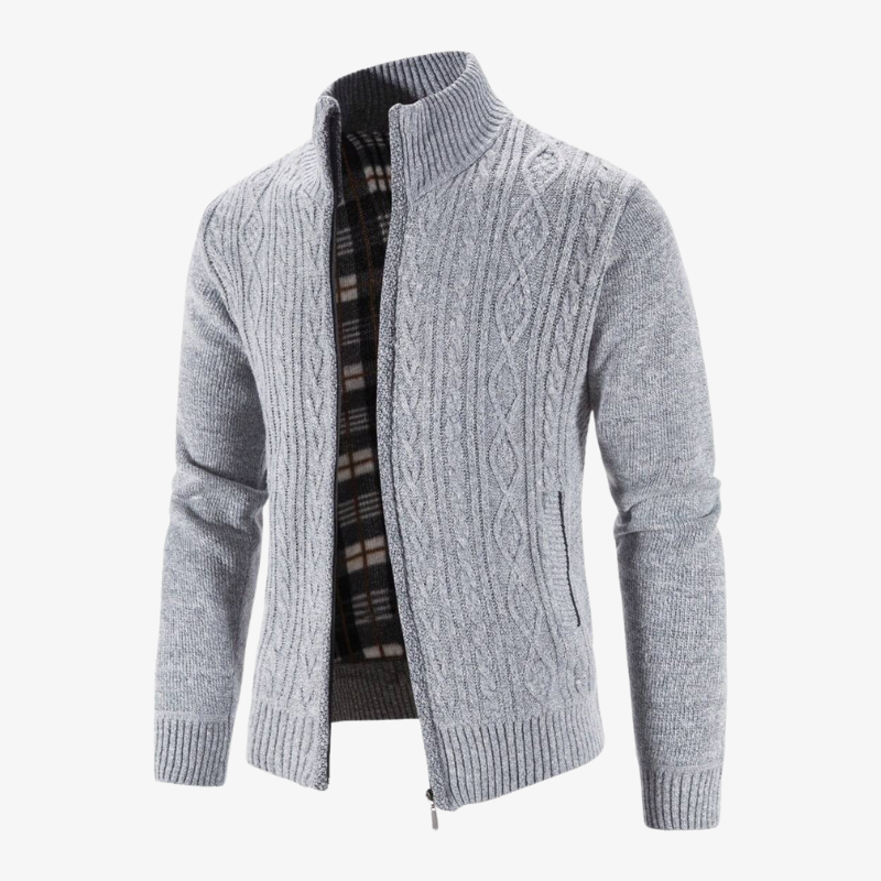 Zermatt Strickjacke mit Zopfmuster und Stehkragen