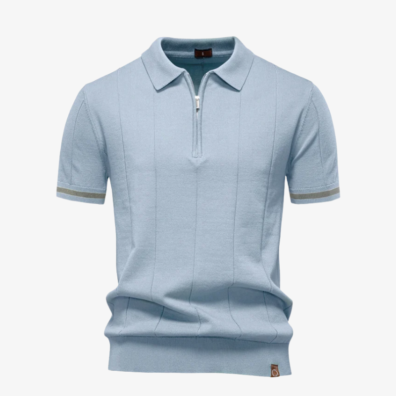 Graz Premium Strickpolo mit Reißverschluss e Reliefstreifen