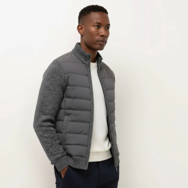 Vaduz Premium Strickjacke mit Struktur-Relief und Stehkragen