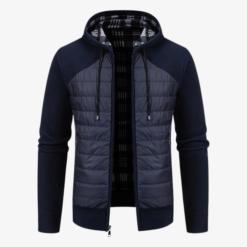 Lars Hybrid-Strickjacke mit Thermo-Steppung und Karo-Futter