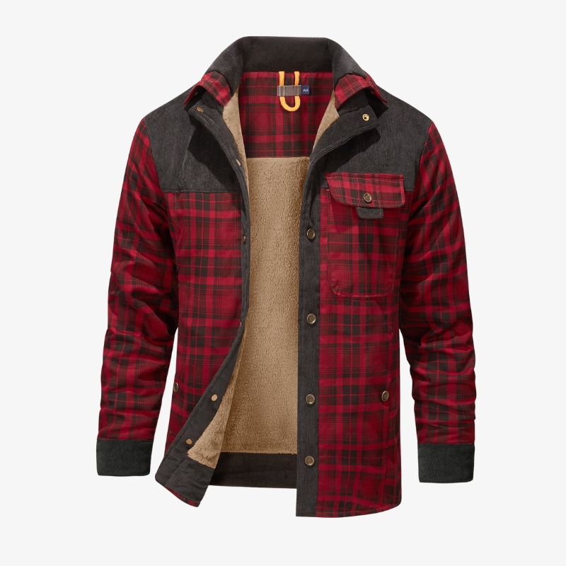 Graz Gefütterte Flanell-Holzfällerjacke mit Teddy-Fleece & Cord-Details