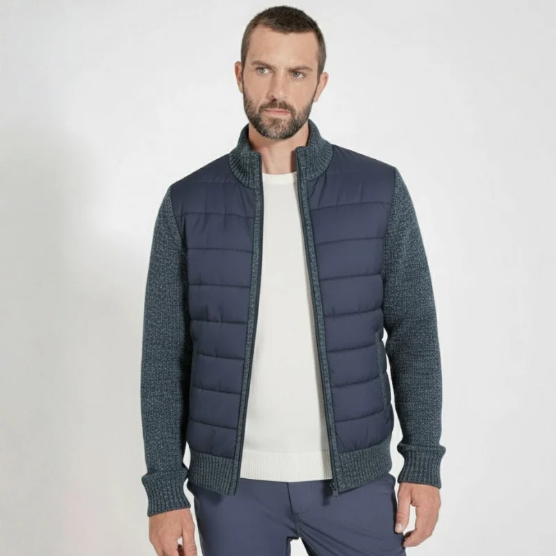 Vaduz Premium Strickjacke mit Struktur-Relief und Stehkragen