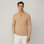 Zopfmuster-Wollpullover Polo RL St. Moritz mit Half-Zip