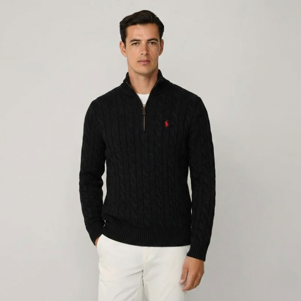 Polo RL St. Moritz Cable-Knit Wool Half-Zip Sweater