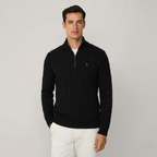 Zopfmuster-Wollpullover Polo RL St. Moritz mit Half-Zip