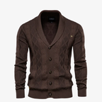 Heidelberg Schalkragen-Strickjacke mit Zopfmuster und Knöpfen