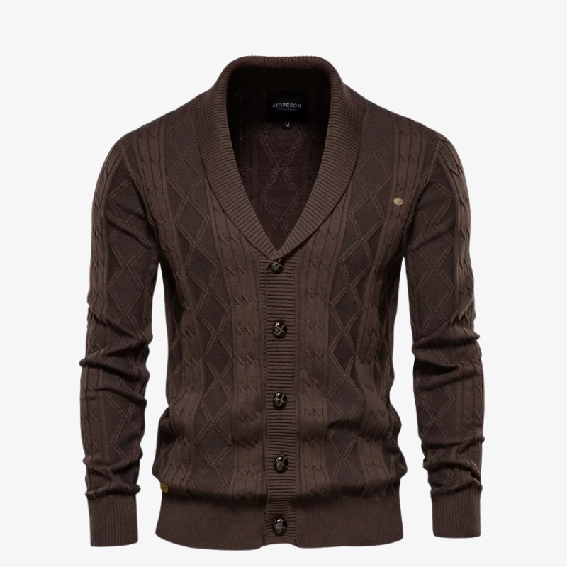 Heidelberg Schalkragen-Strickjacke mit Zopfmuster und Knöpfen