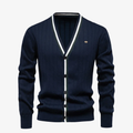 Baden Slim-Fit Strickjacke mit V-Ausschnitt und Kontraststreifen