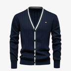 Baden Slim-Fit Strickjacke mit V-Ausschnitt und Kontraststreifen