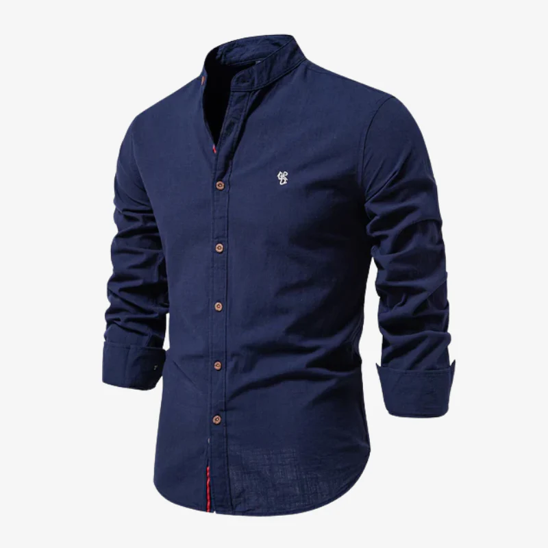 Lars Urban-Linen Hemd com Stehkragen und Leinen-Struktur