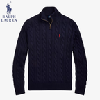 Zopfmuster-Wollpullover Polo RL St. Moritz mit Half-Zip