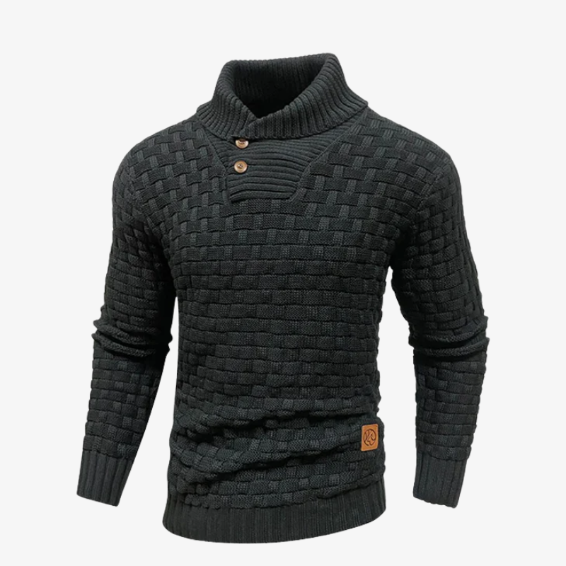 Davos Struktur-Strickjacke mit Karo-Relief und Stehkragen