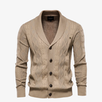 Heidelberg Schalkragen-Strickjacke mit Zopfmuster und Knöpfen