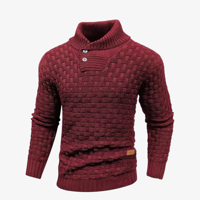 Davos Struktur-Strickjacke mit Karo-Relief und Stehkragen