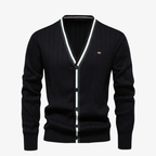 Baden Slim-Fit Strickjacke mit V-Ausschnitt und Kontraststreifen