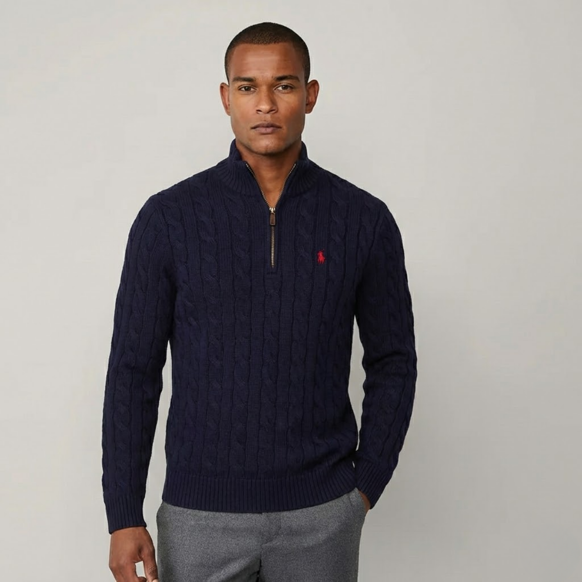Polo RL St. Moritz Cable-Knit Wool Half-Zip Sweater