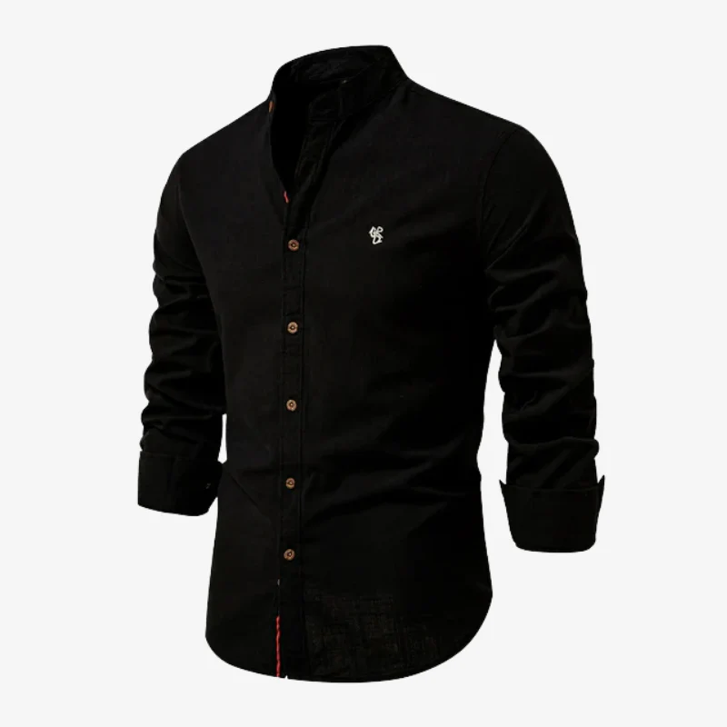 Lars Urban-Linen Hemd com Stehkragen und Leinen-Struktur