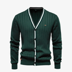 Baden Slim-Fit Strickjacke mit V-Ausschnitt und Kontraststreifen