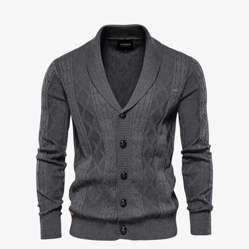 Heidelberg Schalkragen-Strickjacke mit Zopfmuster und Knöpfen