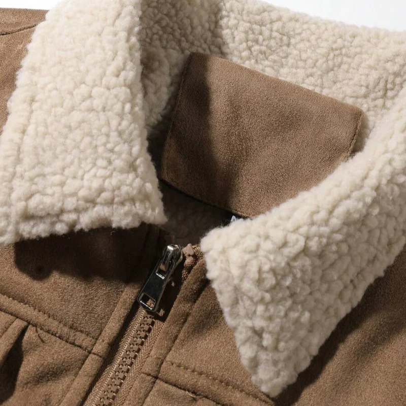 Graz Winterjacke aus Wildleder-Optik mit Lammfell-Imitat-Futter