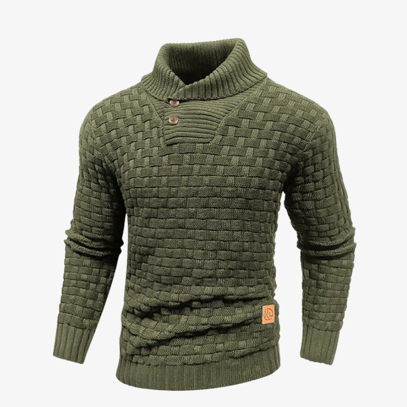 Davos Struktur-Strickjacke mit Karo-Relief und Stehkragen