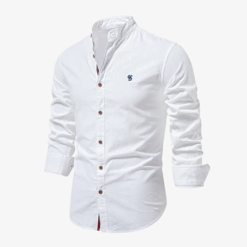 Lars Urban-Linen Hemd com Stehkragen und Leinen-Struktur