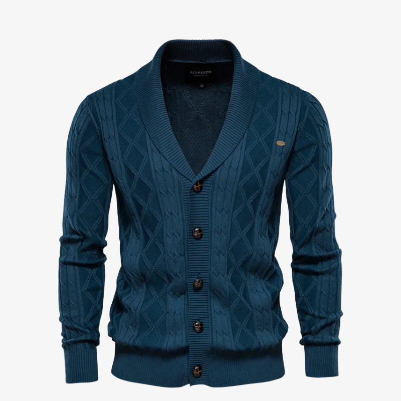 Heidelberg Schalkragen-Strickjacke mit Zopfmuster und Knöpfen