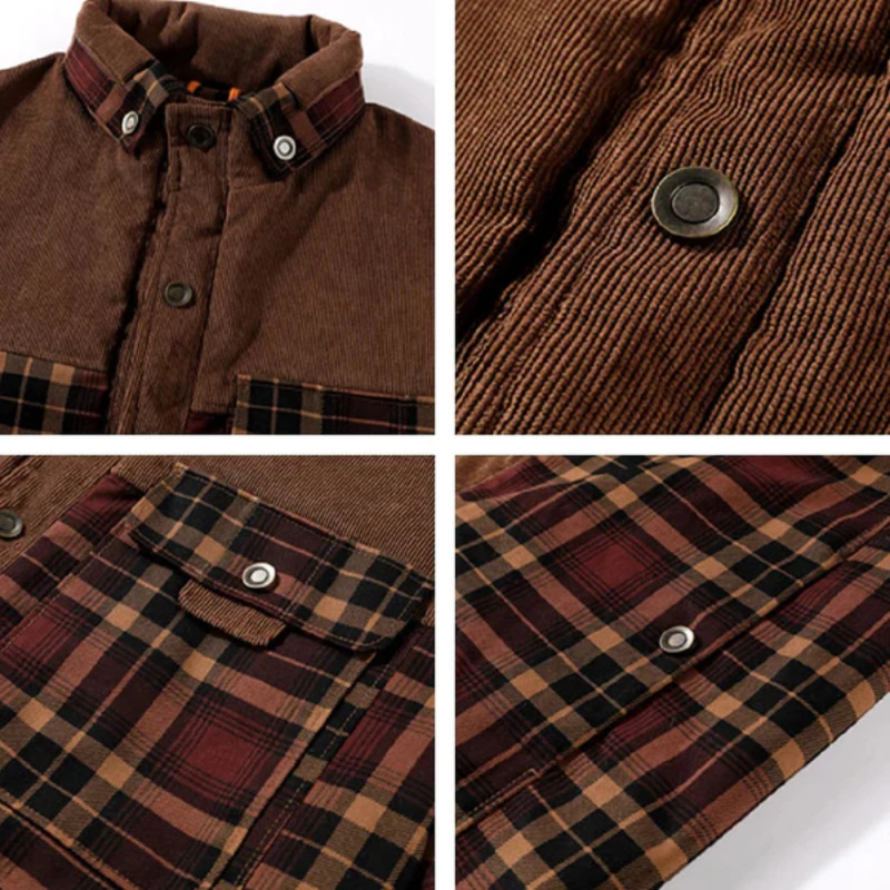 Graz Gefütterte Flanell-Holzfällerjacke mit Teddy-Fleece & Cord-Details