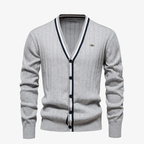 Baden Slim-Fit Strickjacke mit V-Ausschnitt und Kontraststreifen