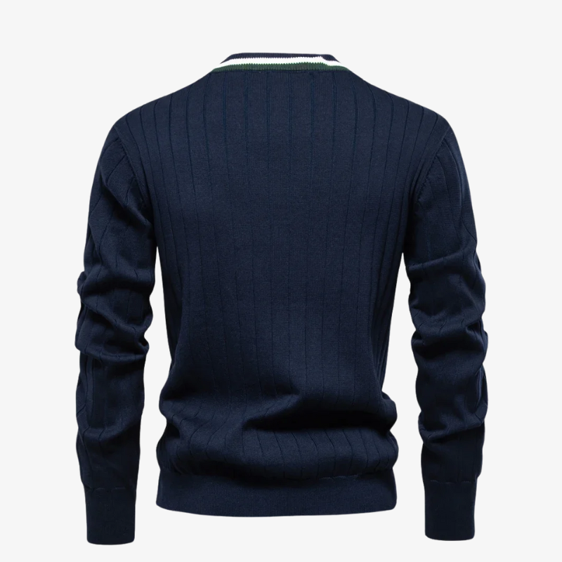 Baden Slim-Fit Strickjacke mit V-Ausschnitt und Kontraststreifen