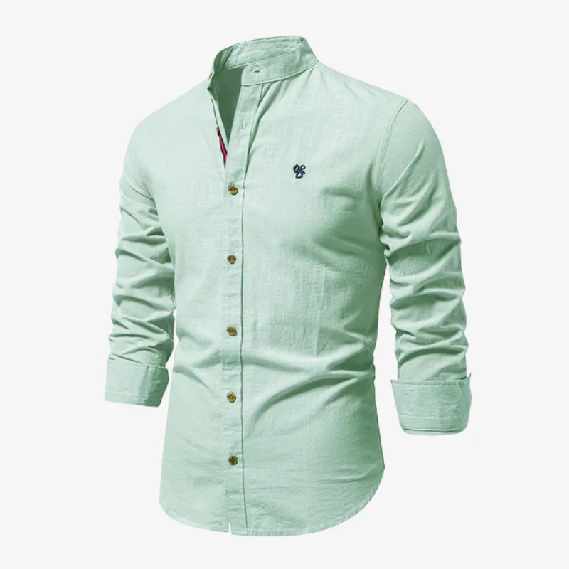 Lars Urban-Linen Hemd com Stehkragen und Leinen-Struktur