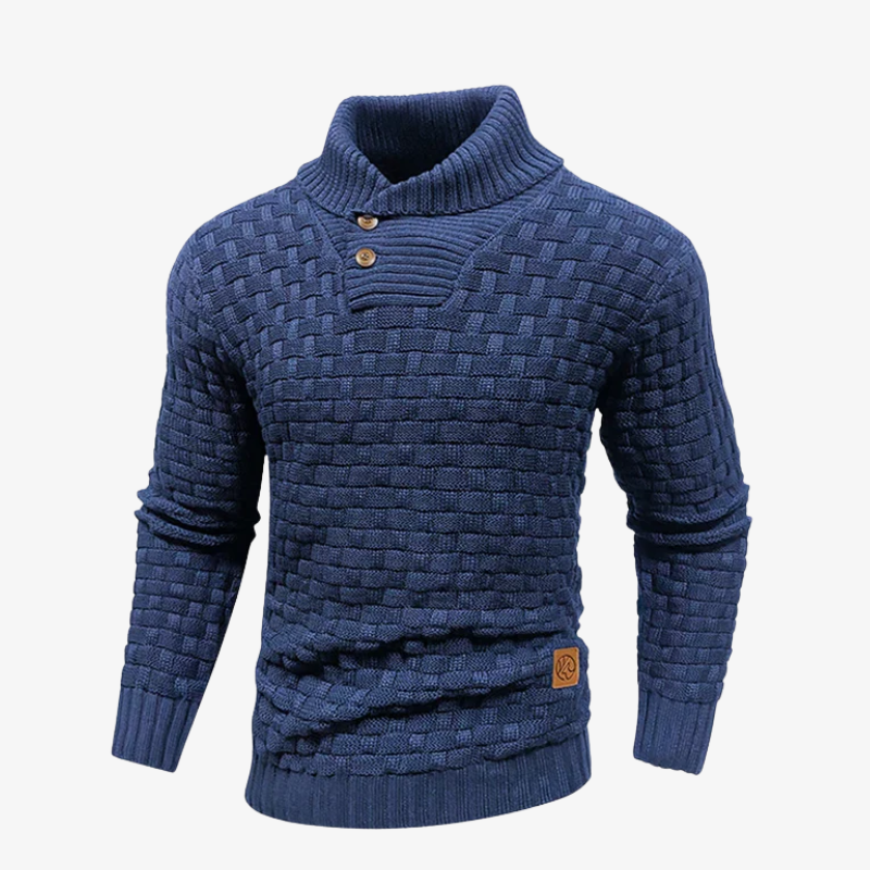 Davos Struktur-Strickjacke mit Karo-Relief und Stehkragen
