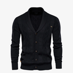 Heidelberg Schalkragen-Strickjacke mit Zopfmuster und Knöpfen