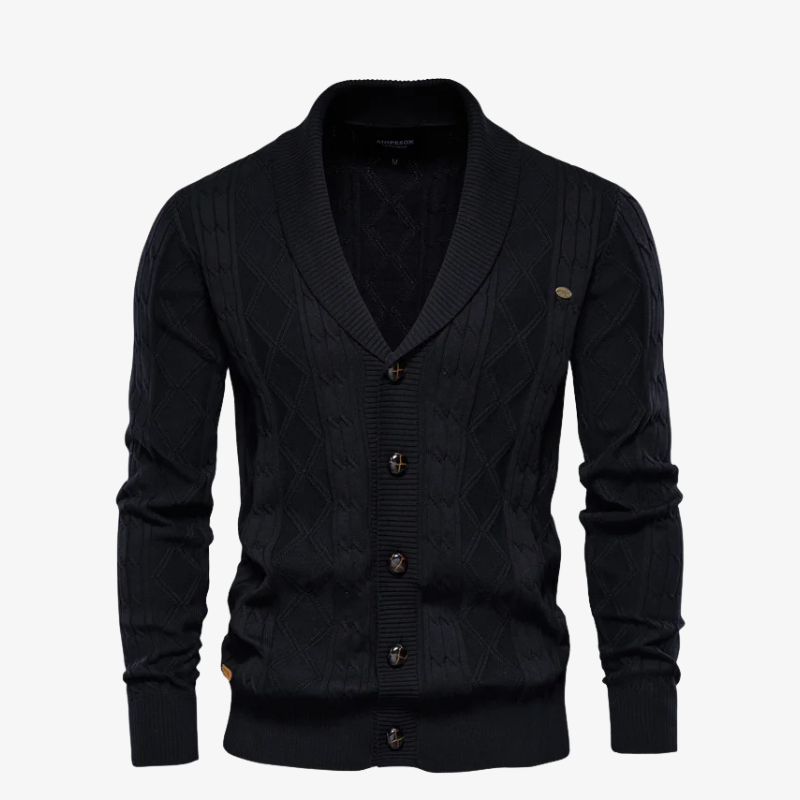 Heidelberg Schalkragen-Strickjacke mit Zopfmuster und Knöpfen