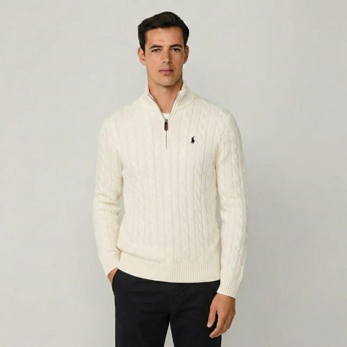 Polo RL St. Moritz Cable-Knit Wool Half-Zip Sweater