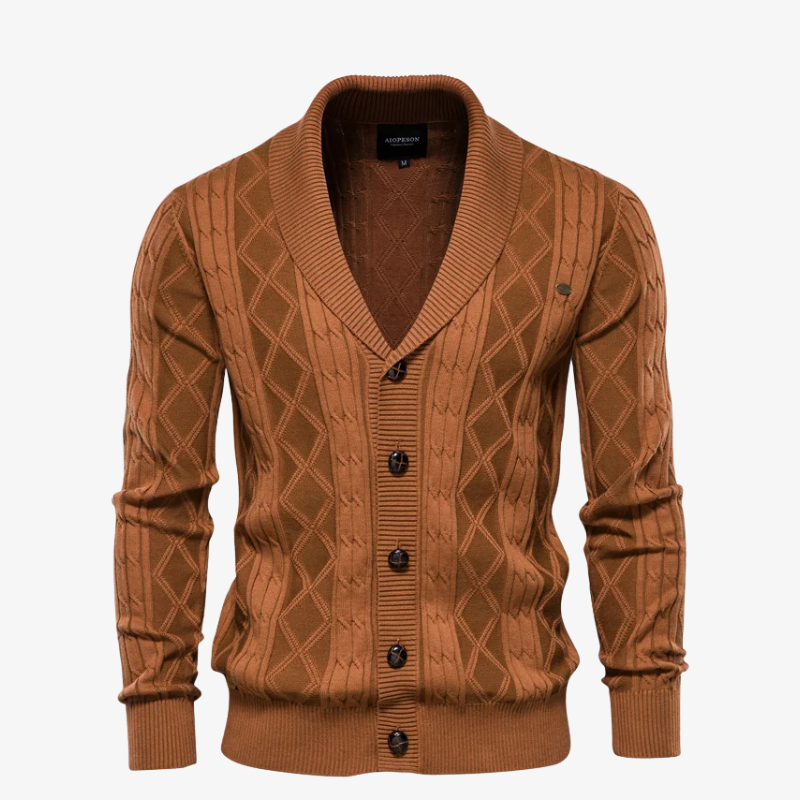 Heidelberg Schalkragen-Strickjacke mit Zopfmuster und Knöpfen