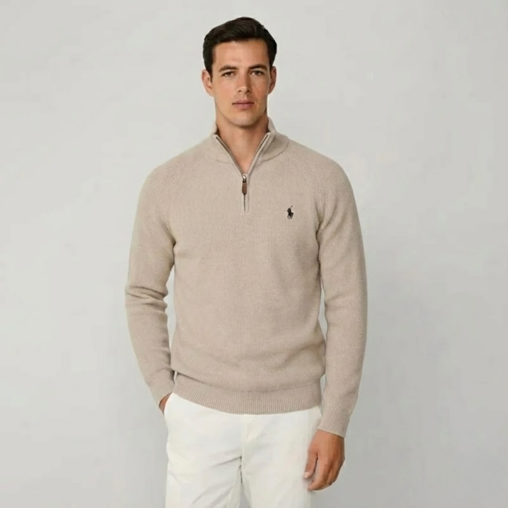 Polo RL Hallen Struktur-Strickjacke mit Reißverschluss und Stehkragen