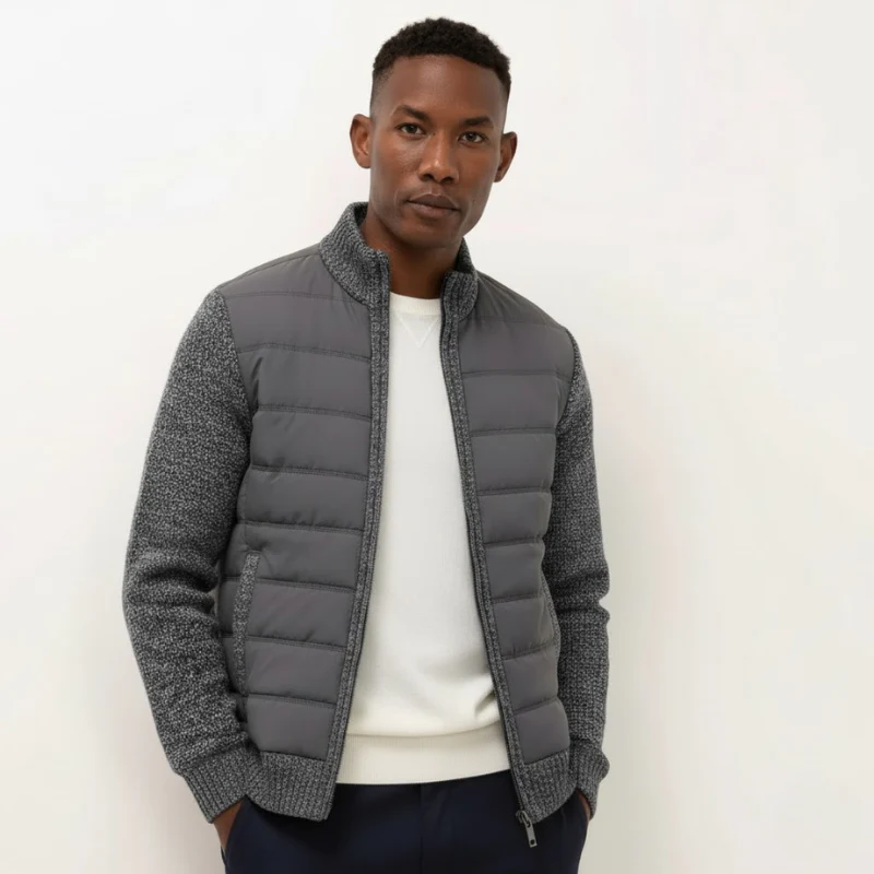 Vaduz Premium Strickjacke mit Struktur-Relief und Stehkragen