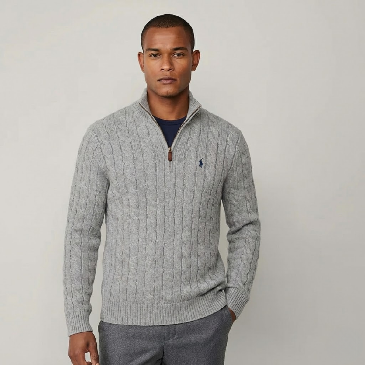 Polo RL St. Moritz Cable-Knit Wool Half-Zip Sweater
